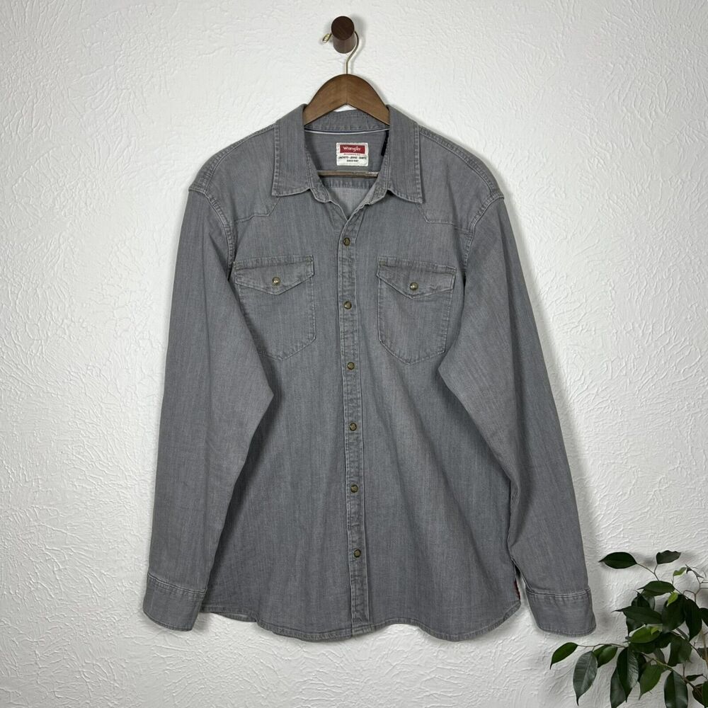 Wrangler Men's XL Indigo Gray Denim Pearl Snap Long Sleeve Western Button Up